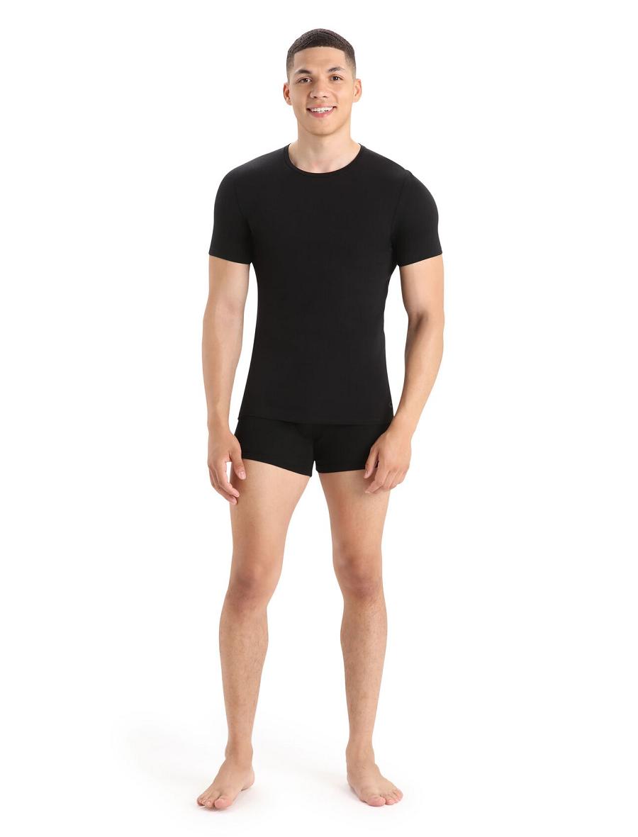 Black Icebreaker Merino Anatomica Short Sleeve Crewe T-Shirt Men's Underwear | AU 1303DFMN